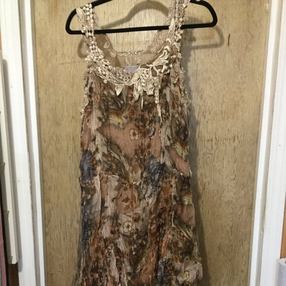Pretty Angel dress sheer with lining and lace browns size large p to p 19.5 - Picture 1 of 6